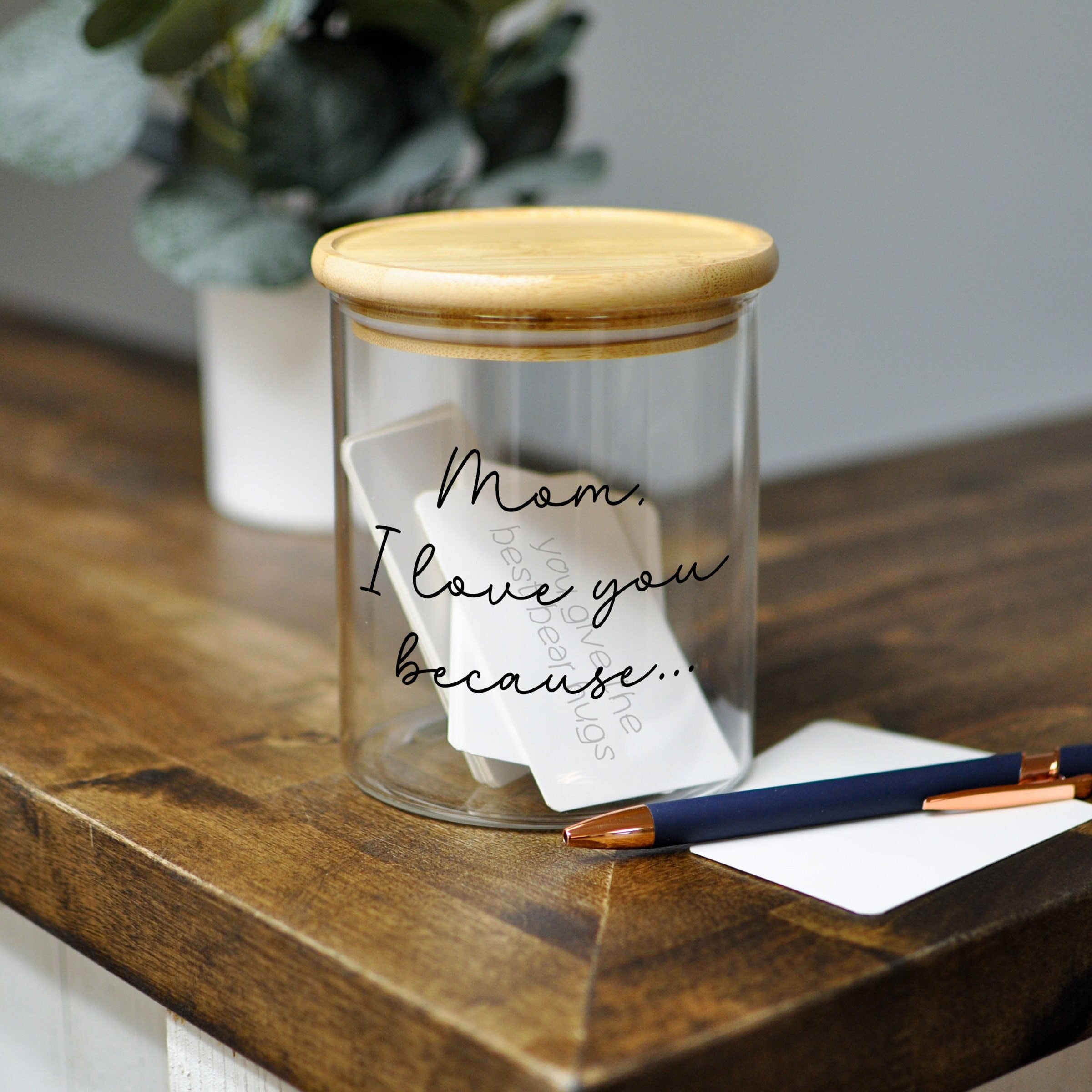 Mom I Love You Because, Long Distance Mom, Note Jar, Mothers Day Gift From Son