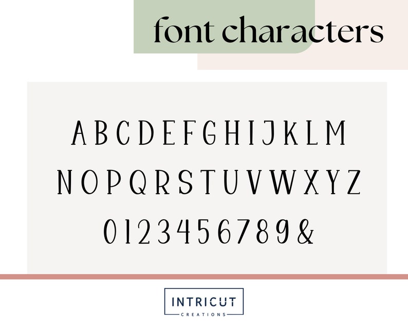 May include: A font alphabet chart with uppercase letters, numbers, and the ampersand symbol. The letters are in a simple, clean, and modern font style.
