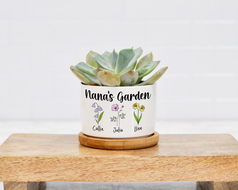 Grandmas Garden Custom Mini Plant Pot Personalized Birth Flower Succulent Planter Mother's Day Gift Gift for Grandma image 10