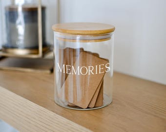 Personalized Glass Memory Jar with Notecards: Keepsake Gift for Family, Relationships & Milestones