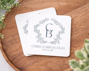 Personalized Monogram Wedding Coasters, Custom Logo Coasters for Reception, Bulk Wedding Favors for Guests, Paper Coaster