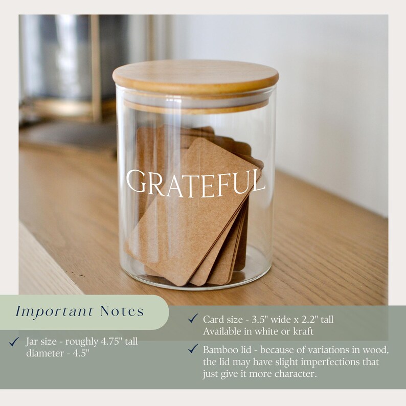 Personalized Glass Gratitude Jar Set: Family Thankfulness Cards ...