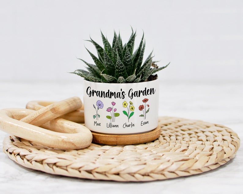 Grandmas Garden Custom Mini Plant Pot Personalized Birth Flower Succulent Planter Mother's Day Gift Gift for Grandma image 6