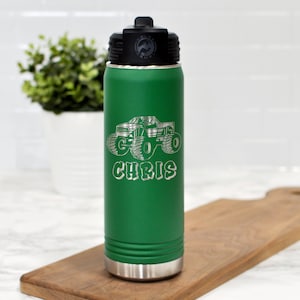 Personalized Monster Truck Water Bottle: Engraved Stainless Steel Kids Bottle