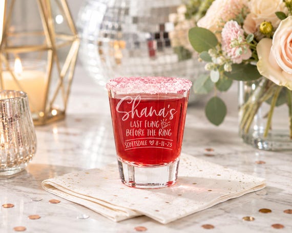Custom Bachelorette Shot Glasses Engraved, Personalized Bach Party Favors for Bride Squad