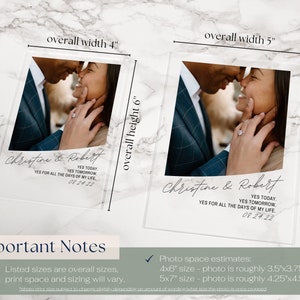May include: Clear acrylic photo frame with a picture of a couple kissing. The frame is available in 4x6 inch and 5x7 inch sizes. The names "Christine & Robert" and the date "08.24.22" are printed on the frame.