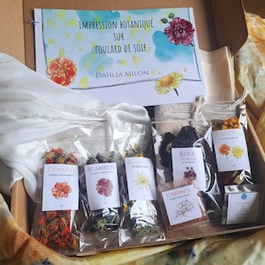 DIY Botanical Printing Kit on Habotai Silk Scarf_ DIY Kit_ Eco-Printing_ Bunble Dyeing_ Plant Dyeing Kit_