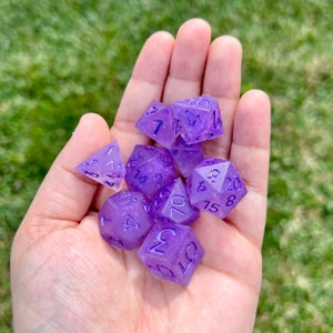 Handmade Purple Glitter Polyhedral Dice - Advantage Set