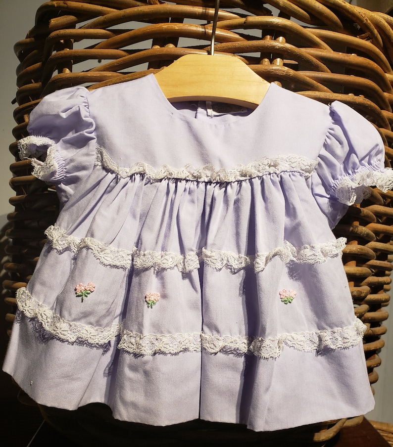with 3 layers of white ruffle lace Little baby girl adorable 3-6 months Free Shipping soft blue vintage dress