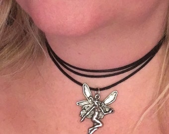 Romantic fairy pendant 'triple cord' style choker! Adjusts to fit all sizes and fastens via an adjustable chain!