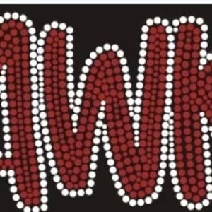 May include: Red and white rhinestone design spelling out the word "THANKS".