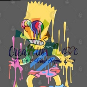 Puede incluir: Un personaje de dibujos animados con piel amarilla y cabello puntiagudo se representa con pintura goteando que cubre sus ojos y cuerpo. El personaje lleva una camisa negra con una falda azul y rosa. El fondo es de color gris. El texto "Creative Love" es visible en la imagen.