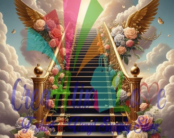 Stairway to heaven Black Stairs Color Flowers Digital File