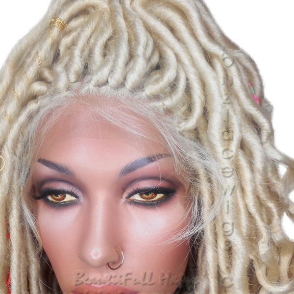 EXCLUSIVE! Blonde goddess locs faux locs dread lock Lace Front Wig blonde locs lace front wig braided wig Fully Hand twisted Lace Wig
