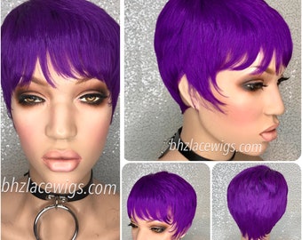 Exclusive//Purple pixie Short cut crop cut wig bowl cut layers short wig FULL CAP WIG wig short style short black hair quickweave 27 piece