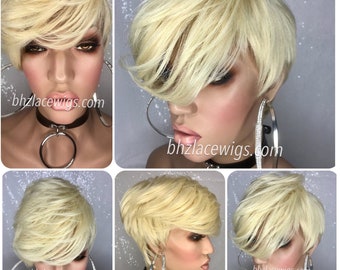 Exclusive/ Blonde Funky Short crop cut wig Kandy bowl cut layers short wig FULL CAP WIG wig short style short black hair quickweave 27 piece