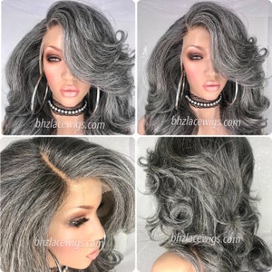 EXCLUSIVITÉ// Perruque dentelle grise tante Rochelle Perruque lace front grise Perruque superposée cheveux gris cheveux argentés Perruque sel et poivre Perruque grise cheveux longs gris image 2