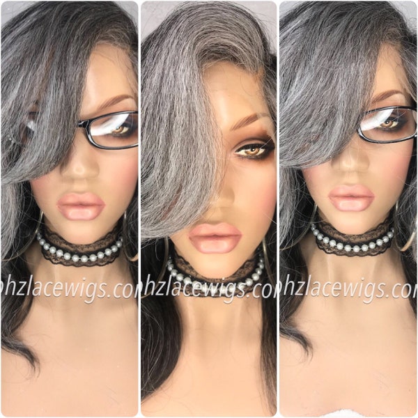 EXCLUSIVE// Auntie Linda Gray lace wig gray bob lace front wig money piece gray hair silver hair salt and pepper wig grey wig bob cut wig