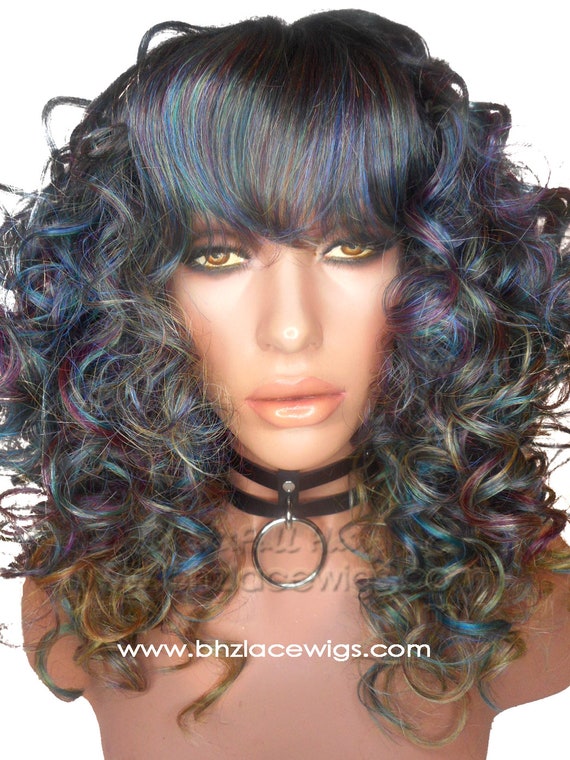 New Calixa Aqua Rainbow Colored Lace Front Wig Rainbow Lace Etsy