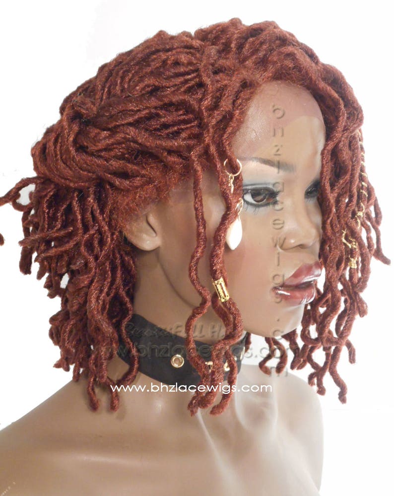 EXCLUSIVE Henna Auburn Faux locs Sister loc dreadlock wavy sister locs Lace Front Wig locs lace wig braid wig Fully Hand twisted Lace Wig 画像 7