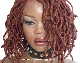 EXCLUSIVE! Henna Auburn Faux locs Sister loc dreadlock wavy sister locs Lace Front Wig locs lace wig braid wig Fully Hand twisted Lace Wig