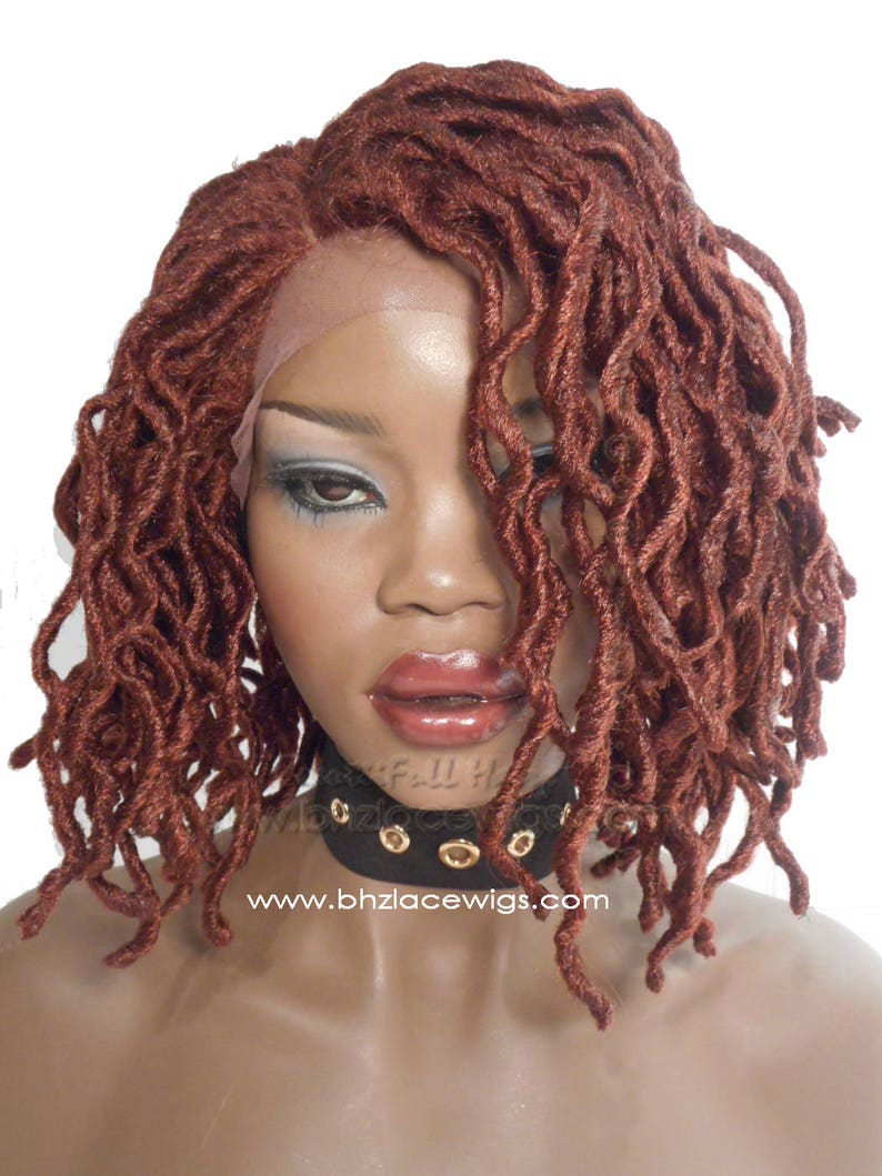 EXCLUSIVE Henna Auburn Faux locs Sister loc dreadlock wavy sister locs Lace Front Wig locs lace wig braid wig Fully Hand twisted Lace Wig 画像 1