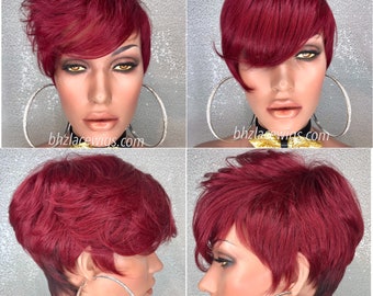 Exclusive//Red Funky Short crop cut wig Kandy bowl cut layers short wig FULL CAP WIG wig short style short black hair quickweave 27 piece