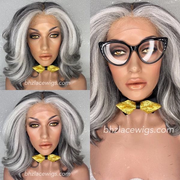 EXCLUSIVE// Auntie Grace light Gray lace wig gray body curl lace front wig white hair gray hair silver hair salt and pepper wig grey wig wig