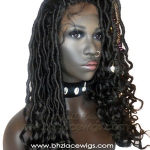 EXCLUSIVE Black goddess locs faux locs dread lock Lace Front Wig black locs lace front wig braided wig Fully Hand twisted Lace Wig 画像 6