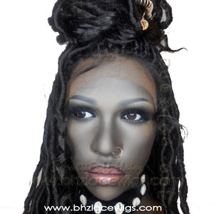 EXCLUSIVE Black goddess locs faux locs dread lock Lace Front Wig black locs lace front wig braided wig Fully Hand twisted Lace Wig 画像 8