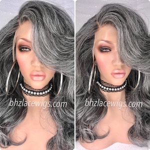 EXCLUSIVITÉ// Perruque dentelle grise tante Rochelle Perruque lace front grise Perruque superposée cheveux gris cheveux argentés Perruque sel et poivre Perruque grise cheveux longs gris image 1