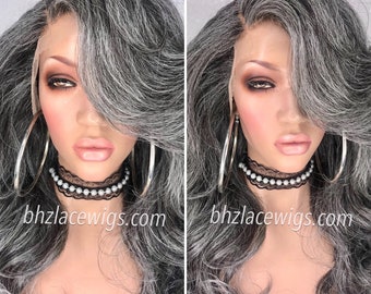 EXCLUSIVE// Auntie Rochelle Gray lace wig gray lace front wig layered wig gray hair silver hair salt and pepper wig grey wig long gray hair