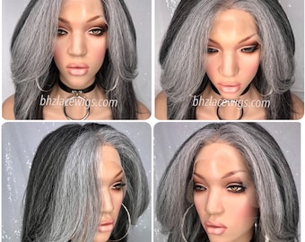 EXCLUSIVE// Auntie Diane Gray lace wig gray bob lace front wig money piece gray hair silver hair salt and pepper wig grey wig bob cut wig