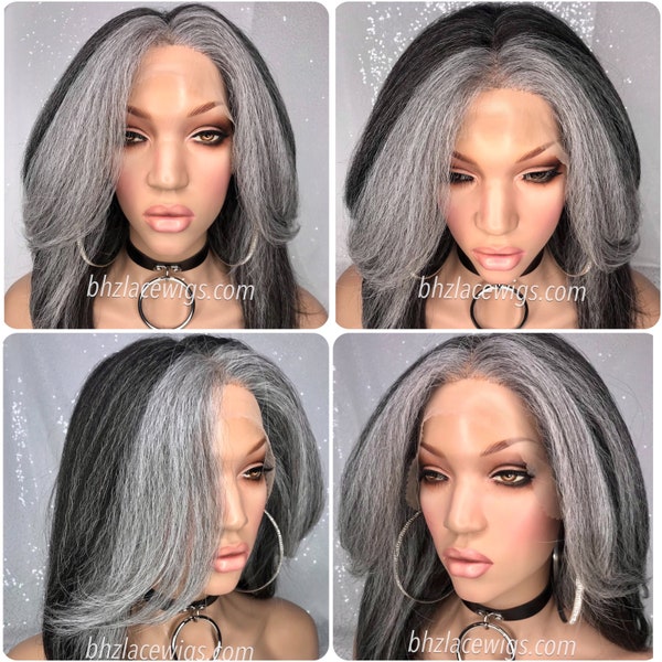 EXCLUSIVE// Auntie Diane Gray lace wig gray bob lace front wig money piece gray hair silver hair salt and pepper wig grey wig bob cut wig