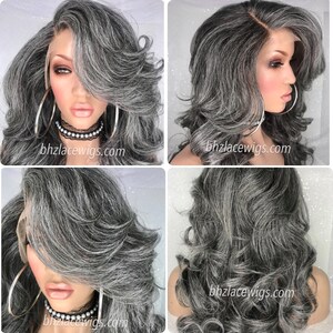 EXCLUSIVITÉ// Perruque dentelle grise tante Rochelle Perruque lace front grise Perruque superposée cheveux gris cheveux argentés Perruque sel et poivre Perruque grise cheveux longs gris image 3