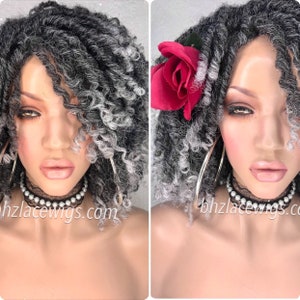 Gray locs salt and pepper locs Monetta Sister loc faux locs dread lock wavy sister locs Full cap wig black locs gray loc wig twisted Wig