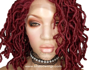 EXCLUSIVE! Henna Red Faux locs Sister loc dreadlock wavy sister locs Lace Front Wig locs lace wig braid wig Fully Hand twisted Lace Wig