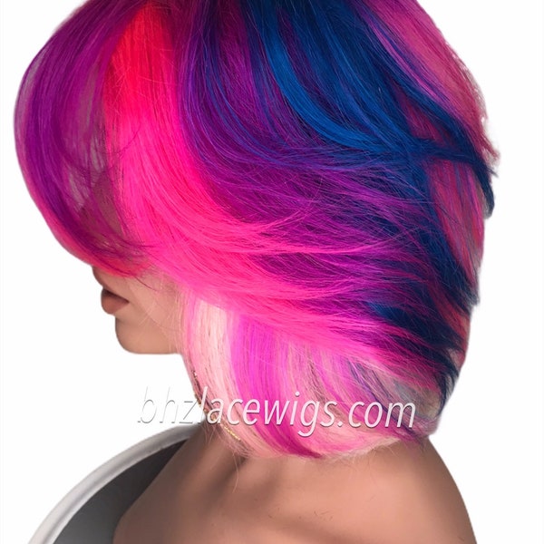 HOT! New unicorn colors 100% Human hair lace front wig blonde hair lacefront wig pink wig purple wig blue Lace front wig unicorn hair