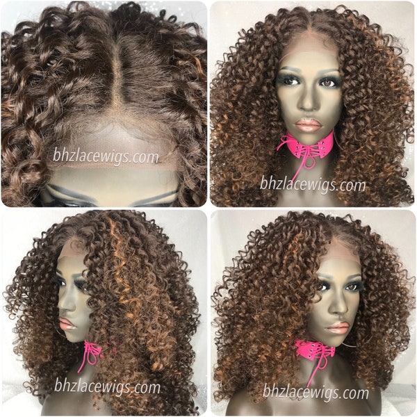 NEW! Brown Curly Lace front wig Kelly Rowland Brown wig rod set rollerset part 4c curly lace front wig 4b hair curly lace wig afro curly wig