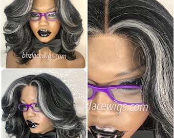 EXCLUSIVE// Auntie Carol Gray lace wig gray body curl lace front wig white hair gray hair silver hair salt and pepper wig grey wig wig