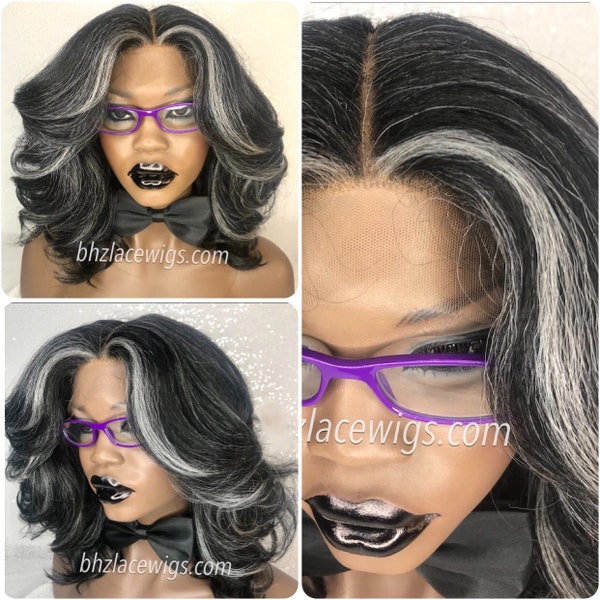 EXCLUSIVE// Auntie Carol Gray lace wig gray body curl lace front wig white hair gray hair silver hair salt and pepper wig grey wig wig