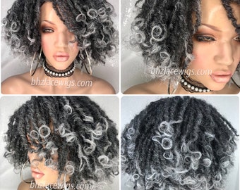 Bob locs salt and pepper locs Stella Sister loc faux locs dread lock wavy sister locs Full cap wig black locs gray loc wig twisted Wig