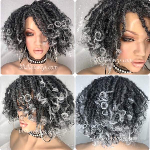 Bob locs salt and pepper locs Stella Sister loc faux locs dread lock wavy sister locs Full cap wig black locs gray loc wig twisted Wig