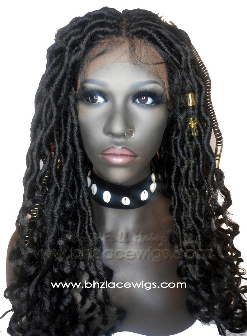 EXCLUSIVE Black goddess locs faux locs dread lock Lace Front Wig black locs lace front wig braided wig Fully Hand twisted Lace Wig 画像 2