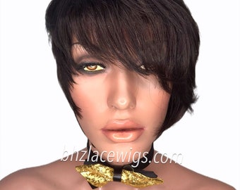 100% Human hair professionally short cut layered full cap wig tapered cut pixie cut short hairstyle bob Full cap wig, bob hair wig