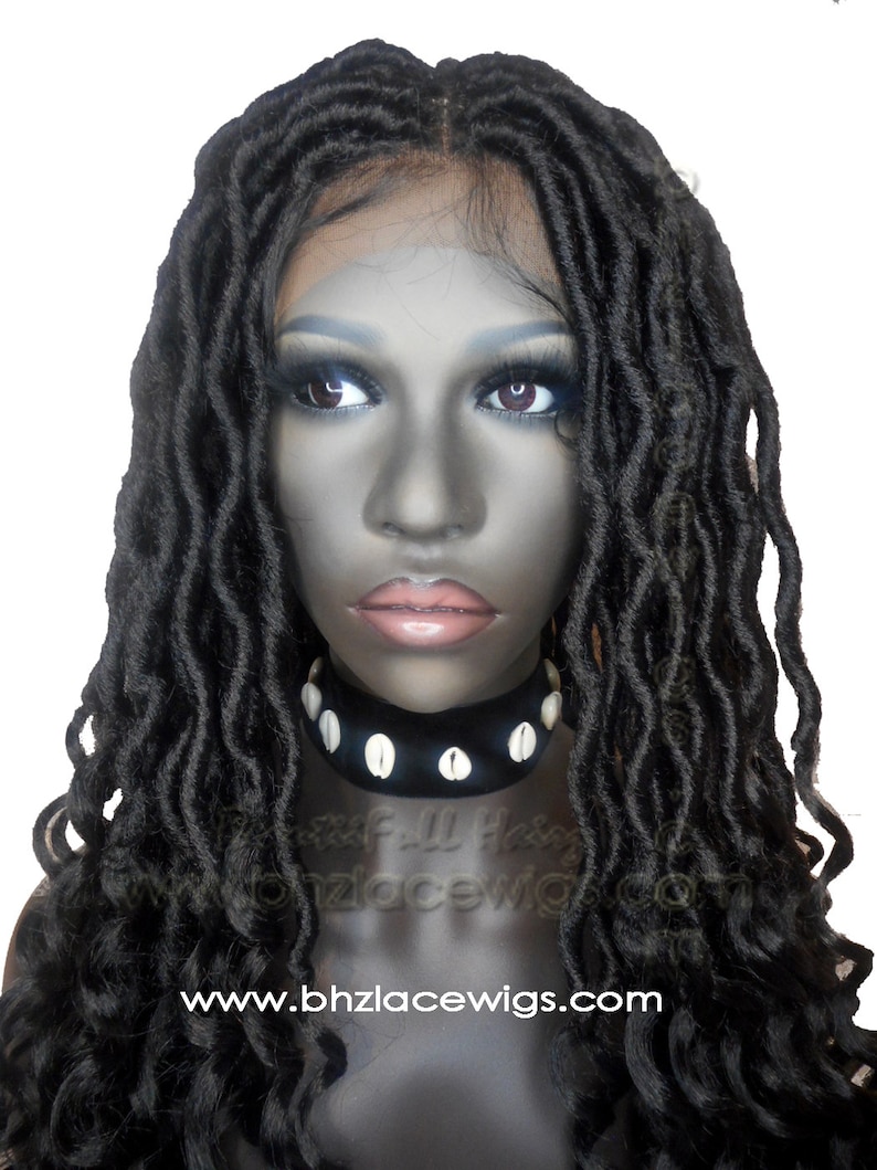 EXCLUSIVE Black goddess locs faux locs dread lock Lace Front Wig black locs lace front wig braided wig Fully Hand twisted Lace Wig 画像 4