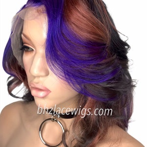 HOT New fall colors 100% Human hair lace front wig brown hair lacefront wig purple wig black wig red Lace front wig bob hairstyle image 5