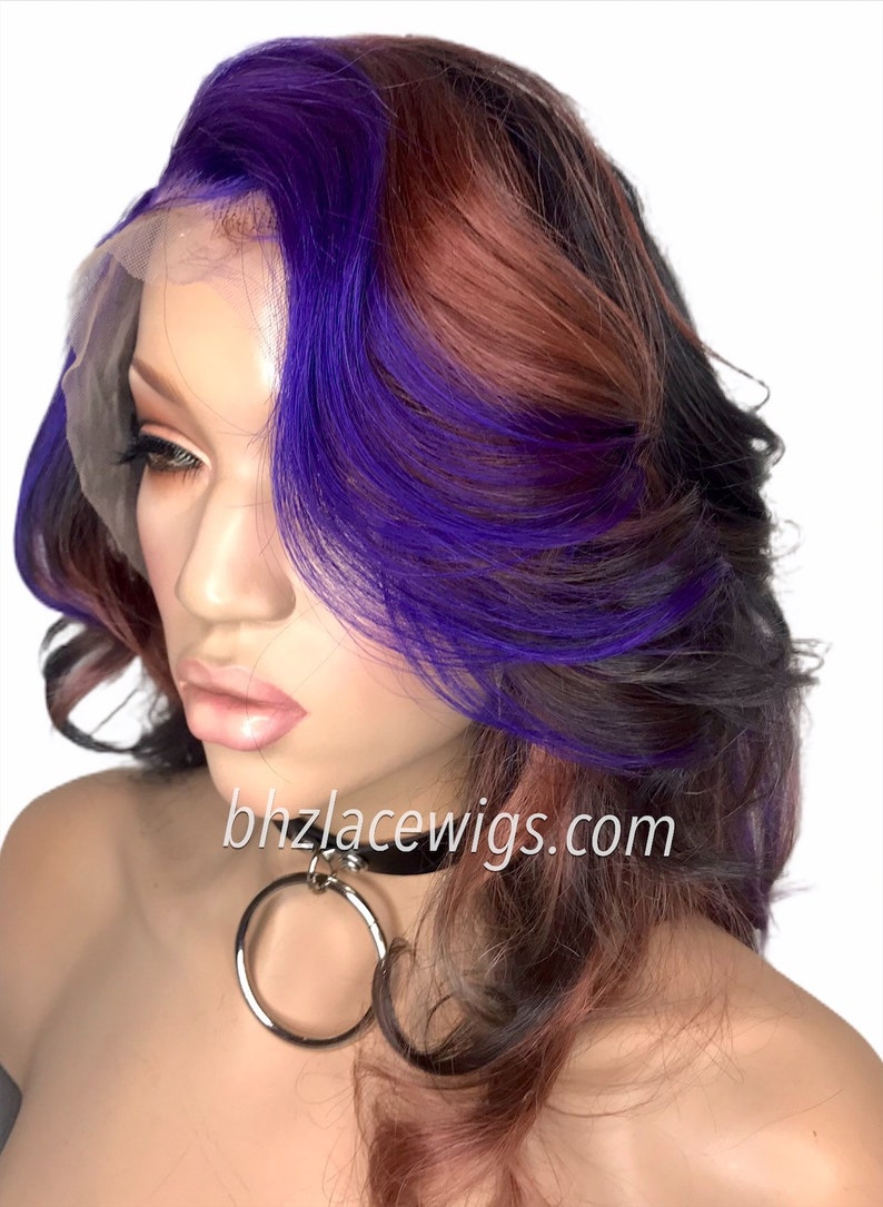 HOT New fall colors 100% Human hair lace front wig brown hair lacefront wig purple wig black wig red Lace front wig bob hairstyle image 5
