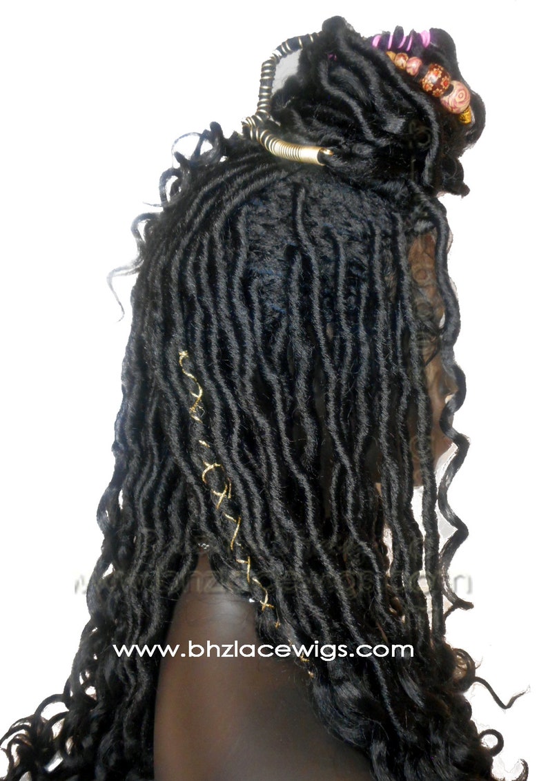 EXCLUSIVE Black goddess locs faux locs dread lock Lace Front Wig black locs lace front wig braided wig Fully Hand twisted Lace Wig 画像 9