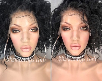 NEW! Curly Bob cut Pre-plucked hairline Lace front wig sew-in Lyric wig curly wig wavy lace front wig lace wig bob lace wig black lace wig